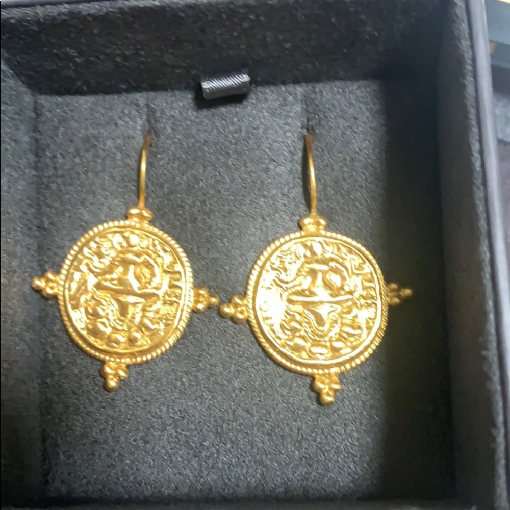 SOLD Designer Julie Vos Dangle Coin 24k Gold - Picture 3 of 6